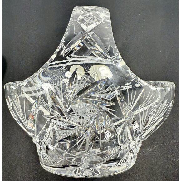Bohemia Crystal 24% Lead Hand Cut Glass Basket Czech Republic Signed Pristine - Picture 5 of 10